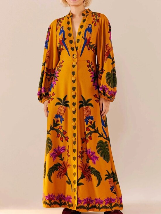 FARM Rio Dresses & Skirts - NWT FARM RIO | $285 Yellow Tropical Tapestry Maxi Dress